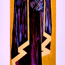 Jerry  Di Falco: 'The Mourning Madonna of the Seven Sorrows', 2007 Acrylic Painting, Mystical. Artist Description: This mixed media icon was executed on canvas stretched over heavy duty wood.  Media also includes acrylic, gold leaf pulverized mica dried pigments mixed with acrylic polymers on canvas.  It is now in the Permanent Liturgical Collection of the Rev.  Cannon Gordon Reid of Scotland. ...