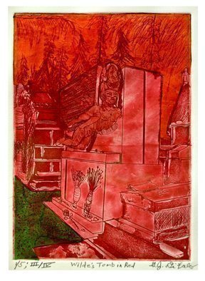 Jerry  Di Falco: 'The Wilde Tomb in Red', 2016 Intaglio, Landmarks. Please note that this etching is shipped and sold to the buyer without a frame or mat. This keeps the price low and also allows the collector a choice in framing. The etching is shipped in a sturdy cardboard box. The print is wrapped in two layers of acid free ...