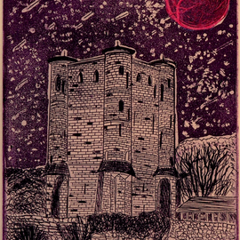 Jerry  Di Falco Artwork  SOULS FLY OVER ARQUES UNDER MAGENTA MOON, 2013 Etching, History