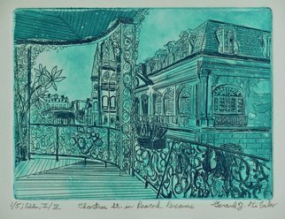 Jerry  Di Falco: 'chartres st in peacock dreams', 2017 Etching, Cityscape. Title is Chartres Street in Peacock Dreams.   This intaglio and aquatint etching by Gerard Jerry Di Falco is entitled, Chartres Street in Peacock Dreams.   Moreover, it is adapted from a photograph by Howard Coleman, who was born in 1883 and died in 1969.   Coleman entitled his photo, Chartres Street from ...