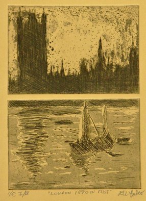 Artist: Jerry  Di Falco - Title: london in 1890 mist - Medium: Etching - Year: 2018