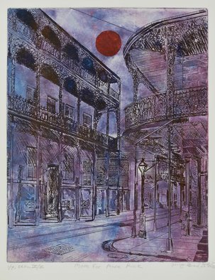 Jerry  Di Falco: 'moon for anne rice', 2017 Etching, Cityscape. Di FalcoaEURtms original etching was inspired by a 1937 photograph by Francis Benjamin Johnson, born in 1864 and died in 1952, one of the first US women to gain success as a photographer.  JohnsonaEURtms original negative is catalogued in the US Library of Congress, in Washington DC.  It ...