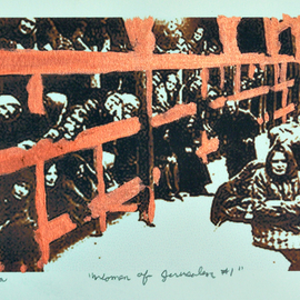 Jerry  Di Falco: 'women of jerusalem number one', 2020 Mixed Media, War. Artist Description: This image was adapted from a photograph from my personal collection, which was taken by my Great- Uncle at the close of World War II.  It shows the older women s barrack in a German Camp.  These women were slated for execution a day after this was taken. . .  ...