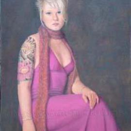 Karen Parker: 'Pink Heather', 2005 Oil Painting, Portrait. Artist Description: Portrait of a young woman with tattoos....