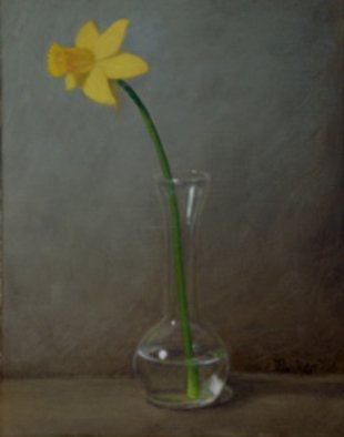 Karen Parker: 'Yellow Daffy', 2007 Oil Painting, Floral.  Old Master's treatment of a floral still life. ...