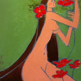 Glen Viljoen: 'Nude in green', 2005 Oil Painting, Figurative. Artist Description:  Oil paint on canvas using palette knives        ...
