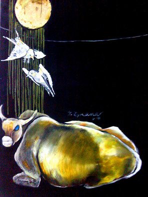 Artist: Gnana Ponnusamy - Title: gold moon - 03 - Medium: Oil Painting - Year: 2011