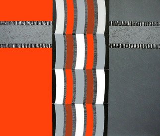 Rosemary Golcher: 'Among weaving red, gray and white 1', 2008 Acrylic Painting, Abstract.  Artwork on canvas done with acrylic paint, gesso and resine. Geometric Forms together with threads of silver ...