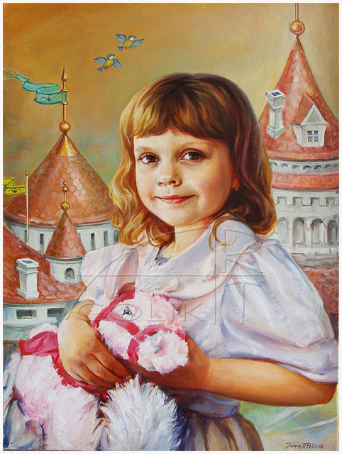 Pavel Golik  'Portrait Of Baby Girl', created in 2007, Original Painting Oil.
