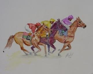 Ghassan Rached: 'Horse Race', 1998 Watercolor, Equine. 