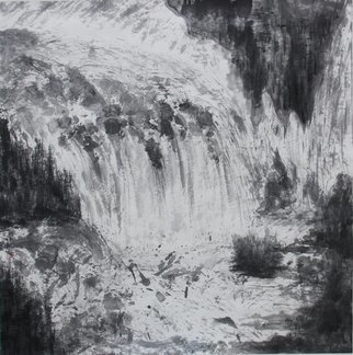 Grace Auyeung: 'Impressio of Jiuzhaigou', 2009 Ink Painting, Landscape.   landscape, rapids, waterfall, Chinese landscape, ink wash painting  ...
