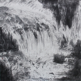 Grace Auyeung: 'Impressio of Jiuzhaigou', 2009 Ink Painting, Landscape. Artist Description:   landscape, rapids, waterfall, Chinese landscape, ink wash painting  ...