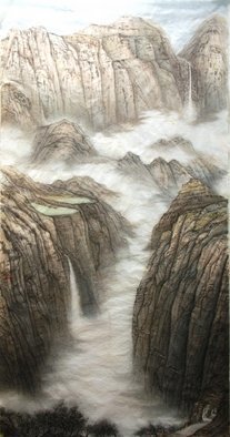 Grace Auyeung: 'Landscape of Guoliang', 2009 Ink Painting, Landscape.     landscape, cloud, mists,  Chinese landscape, ink wash painting , mountains   ...