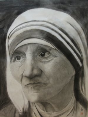 Grace Auyeung: 'compassion', 2012 Ink Painting, Portrait. A FACE PORTRAYING MOTHER THERESA, S COMPASSIONATE EXPRESSION WITH DOLEFUL EYES...