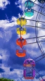 Db Jr: 'carnival', 2017 Digital Painting, Life. Picture comes on glass, ready to hang.festival Fairs family kids county fair play carnival circus ferris wheel...