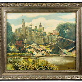 Gregori Furman: 'Castle in Spring', 2014 Oil Painting, nature. Artist Description:   Landscape of a castle over a lake ...
