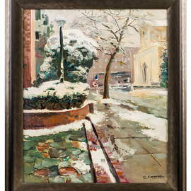 Gregori Furman: 'Snow, Stars and Stripes', 2014 Oil Painting, nature. Artist Description:  Frosty American Street ...