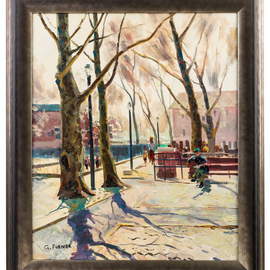 Gregori Furman: 'Winter in the Park', 2013 Oil Painting, nature. Artist Description:  Scenery of a snowy park. ...