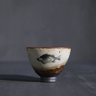 Guangyu Li: 'tale of sea and mountain', 2019 Handbuilt Ceramics, Animals. Inspired by the ancient Chinese classic about legendary animals and plants- the tale of seas and mountains. Fish is hand- painted on a handmade ceramic teacup, showing a sense of history and oriental aesthetic. ...