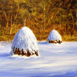 Ivan Grozdanovski: 'Haystack under snow', 2013 Acrylic Painting, Landscape. Artist Description:                        Haystack under snow  landscape               Cottage in early spring                      ...