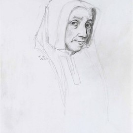Hana Grosova: 'Old Lady', 2005 Pencil Drawing, Portrait. Artist Description:  Pencil drawing according to Hans Holbein ...