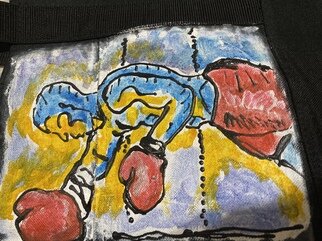 Matt Reith: 'boxex', 2023 Acrylic Painting, Activism. Wearable art on tote Boxer with fist drawn...