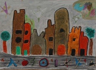 Harris Gulko: 'A Childish View of Downtown', 2004 Oil Painting, Fantasy. I guided and supervised a grandchild who said she wants to i? 1/2paint like a grown- upi? 1/2...