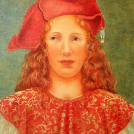 Heather Hyatt: 'March', 2006 Oil Painting, Portrait. Artist Description:  'March' is from a series of twelve portraits depicting the months, each having the birthstone and flower from its month.  Costumes were taken from Medieval and renaissance fashions.  The series was shown and Yukon Arts Centre, Whitehorse, Yukon.  ...