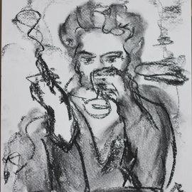 Elena Zhogina: 'A glass of wine and a cigarette', 2012 Charcoal Drawing, People. Artist Description:  woman, wine, cigarette  ...