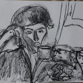 Elena Zhogina Artwork Elegant with a cup of tea, 2012 Charcoal Drawing, People