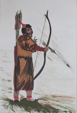 Elena Zhogina: 'Mongol bowhunter, archer', 2011 Tempera Painting, Sports. Archery is so interesting form me. I assume it requires certain meditation mood when an arhcer is completely concentrated on the goal. I tiny moment and the arrow is gone. Mongolians are so exotic with their high cheek bones, wide skulls, shining black hair and olive skin. May be because ...