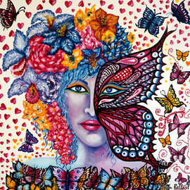 Helen Bellart: 'Fall in love', 2017 Oil Painting, Floral. Artist Description: Fall in love, oil on canvas, 50x50cm, My new artwork reflects a woman who fall in love and has butterflies in her stomach and a fantastic feeling in the heart. DonA't find love, let love find you ThatA's why is called falling in love because you ...