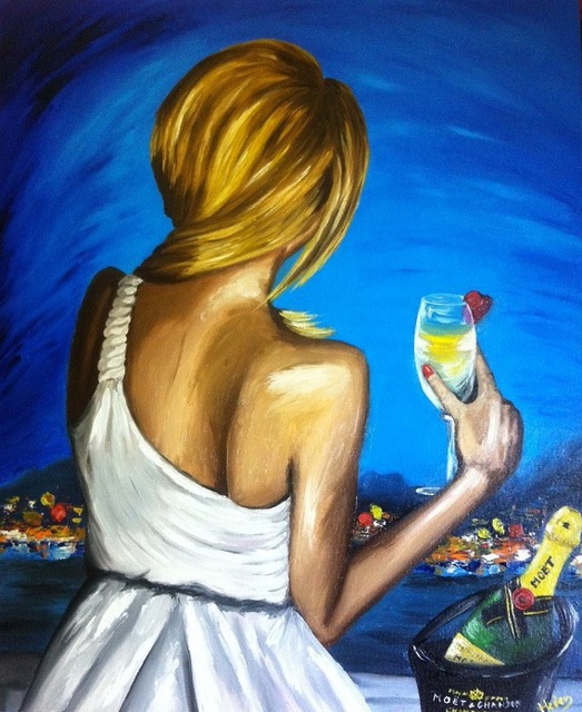Artist Helen Bellart. 'Lady Love Champagne' Artwork Image, Created in 2013, Original Painting Oil. #art #artist