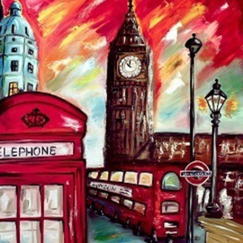 Helen Bellart: 'London', 2012 Oil Painting, Abstract Landscape. Artist Description:    landscape, city, london, bus, big ben, cityscape ...