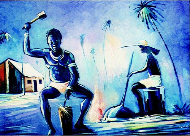 Henry Anaje  'UZU  AWKA', created in 2003, Original Painting Oil.