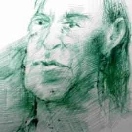 Waldemar A. S. Buczynski: 'Gary', 2013 Pen Drawing, Figurative. Artist Description:  An Irish man in the hospital. Green biro pen.                   ...