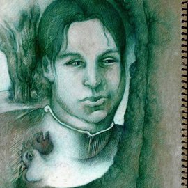 Waldemar A. S. Buczynski: 'Woman with a chook', 2006 Other Drawing, Visionary. Artist Description:   A rough study in green and white ink. ...