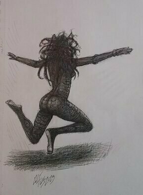 Hampton Olfus: 'a leap of', 2023 Pen Drawing, Figurative. This piece is influenced by the statementA leap of faith etc.  ...