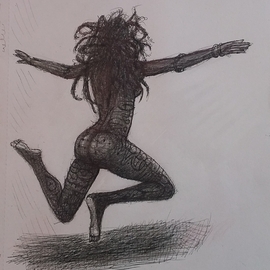 Hampton Olfus: 'a leap of', 2023 Pen Drawing, Figurative. Artist Description: This piece is influenced by the statementA leap of faith etc.  ...