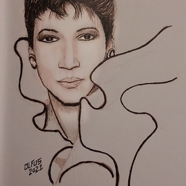 Hampton Olfus: 'aretha franklin', 2021 Pen Drawing, Portrait. Artist Description: This portrait of Aretha Franklin aka The Queen of Soul, was created during women s history month 2021. ...