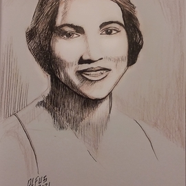 Hampton Olfus: 'marian anderson', 2021 Pen Drawing, Portrait. Artist Description: A drawing of the  voice of the century  , Marian Anderson. Marian Anderson an African  American  classical singer traveled to Europe during the early 20th century, because of segregation in America.  While in Europe her performances were so well received, she was given the title by her contemporaries  the ...