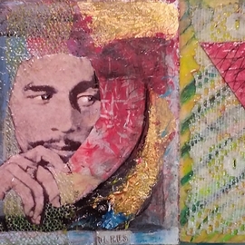 Hampton Olfus: 'red gold and green', 2016 Collage, Abstract Figurative. Artist Description: The king of reggae music, Robert Nesta Marley, left his childhood home in the hills of Nine Miles, developed his music in Trench Town, and shared it with the world.  Red, Gold, andgreenis a piece dedicated to the cultural teachings of Robert Nesta Marley, throughhis music.  The medium ...