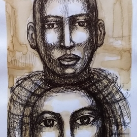 Hampton Olfus: 'tell me no lies', 2022 Pen Drawing, Conceptual. Artist Description: This piece was influenced by my many thoughts about relationships, platonic and matrimonial. I used ink and coffee as my medium of choice for this piece, because of it s patina quality. ...