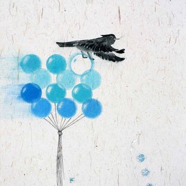 Hong Liu Sertti: 'Trust myself', 2011 Other Painting, Birds. Artist Description:  Foil, pigment, rice paper mounted on canvas,   ...