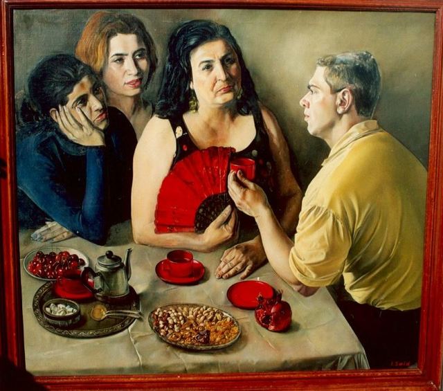 Artist Said Ibrahimov. 'Conversation' Artwork Image, Created in 1985, Original Painting Oil. #art #artist