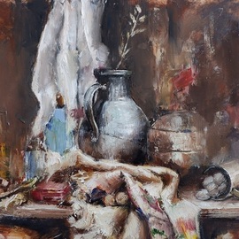 Igor Navrotskyi: 'still life with jug', 2022 Oil Painting, Still Life. Artist Description: Oil on canvas...