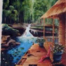Chuka Machie: 'serene 1', 2012 Acrylic Painting, Landscape. Artist Description:  landscape, lake  ...