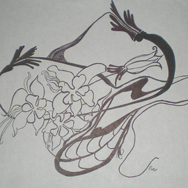 Eve Co: 'Art Nouveau Floral', 2010 Pen Drawing, Floral. Artist Description:  Ink Drawing - Romantic Art Nouveau Floral ...