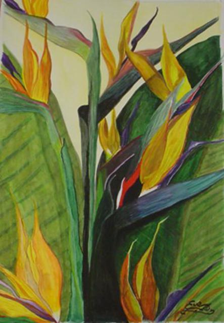 Eve Co  'Birds Of Paradise', created in 1998, Original Painting Oil.