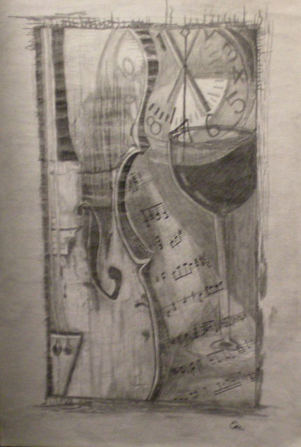 Artist Eve Co. 'Violin Shadows' Artwork Image, Created in 2011, Original Mixed Media. #art #artist